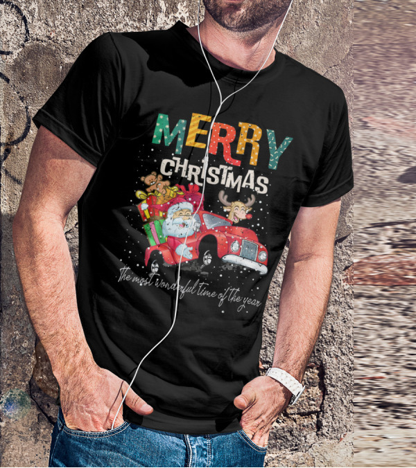 Merry Christmas Reindeer Santa Drive Red The Most Wonderful Time Of The Year T-Shirt