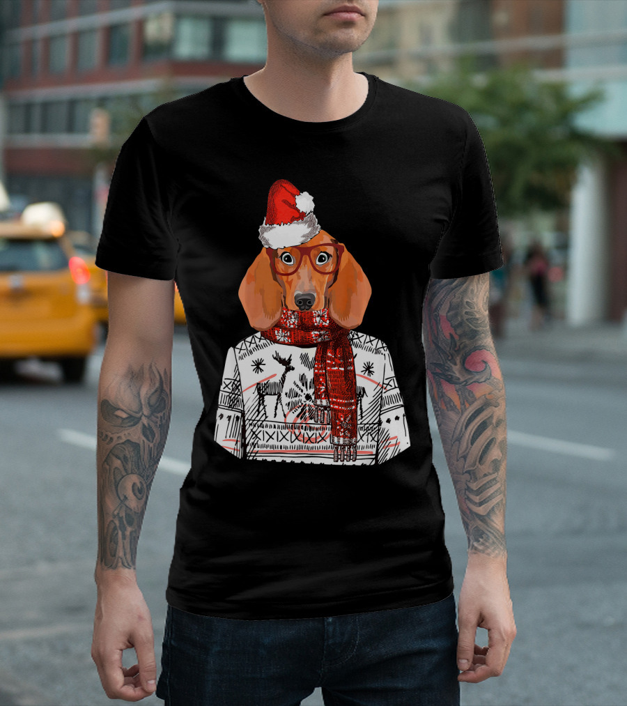 Dachshund Dog Santa Hat Funny Merry Christmas T-Shirt