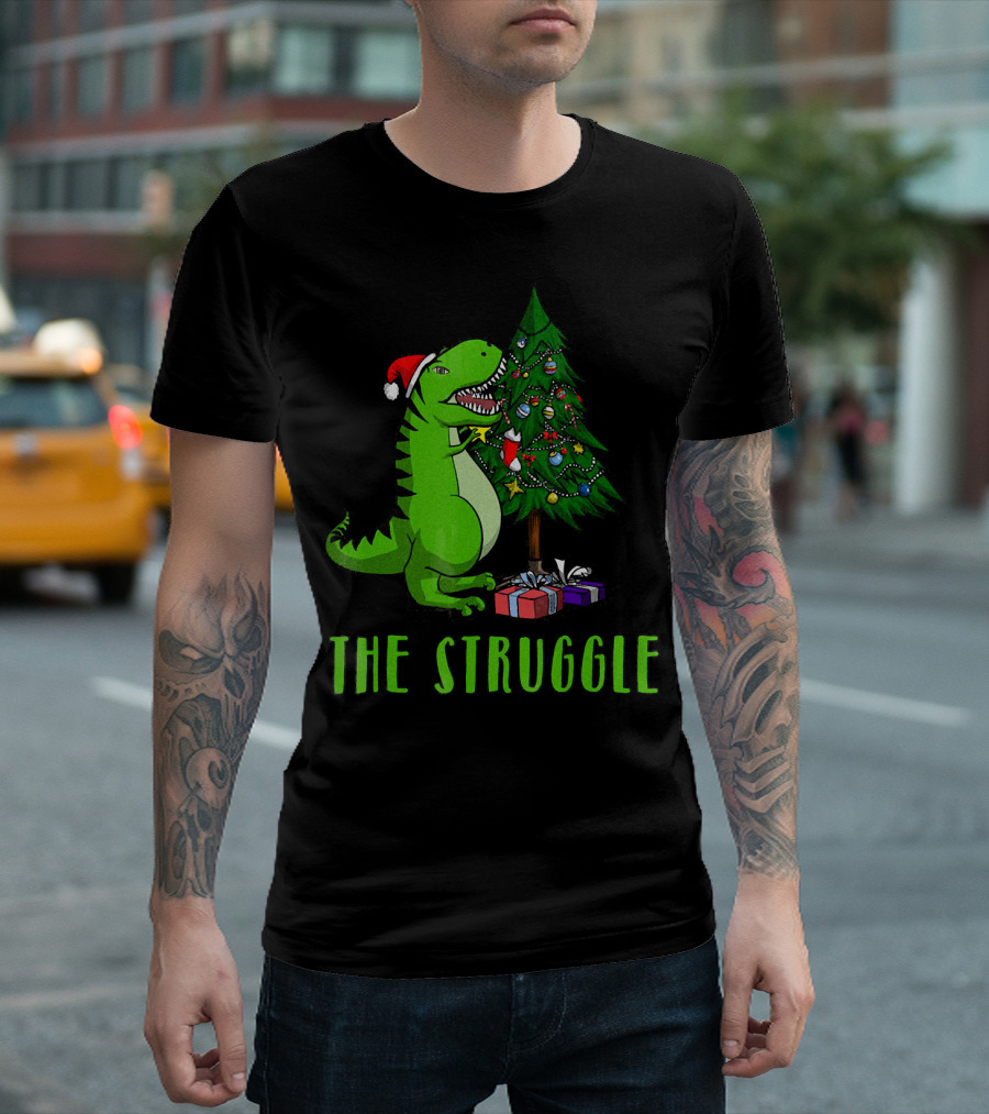The Struggle T Rex Santa Christmas Tree T-Shirt