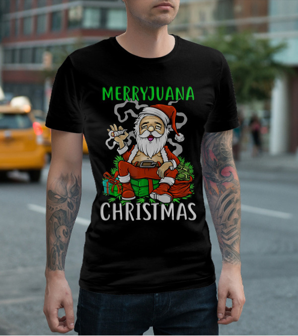 Merryjuana Christmas Santa Claus Smoking Weed T-Shirt