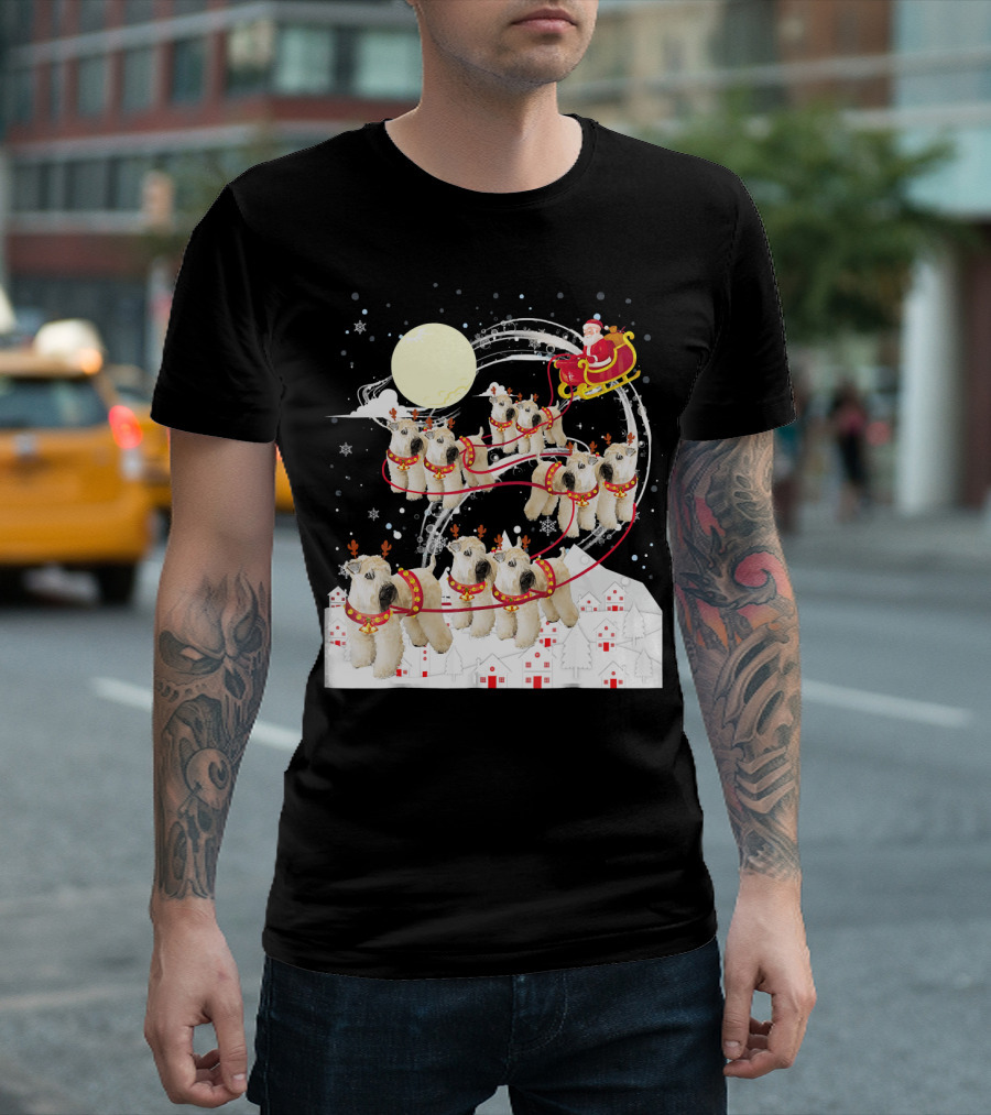 Soft Coated Wheaten Terrier Reindeer Christmas Santa Sleigh Moon Snow Holiday Scene T-Shirt