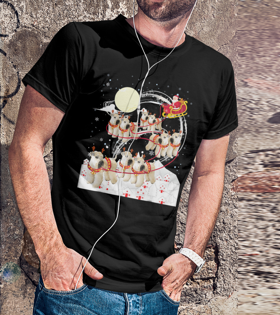 Soft Coated Wheaten Terrier Reindeer Christmas Santa Sleigh Moon Snow Holiday Scene T-Shirt