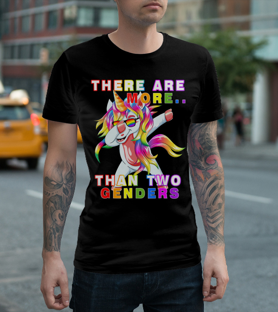 There Are More Than Two Genders Unicorn Dabbing Rainbow Mane Sunglasses T-Shirt