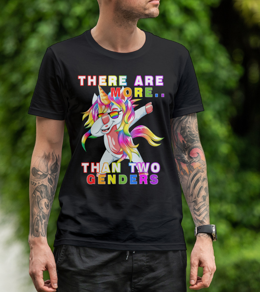 There Are More Than Two Genders Unicorn Dabbing Rainbow Mane Sunglasses T-Shirt