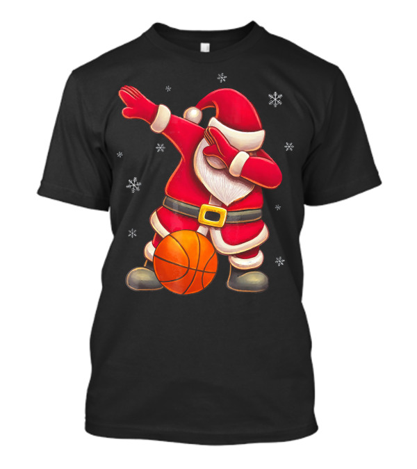 Basketball Santa Dabbing With Hoops And Snowflakes T-Shirt