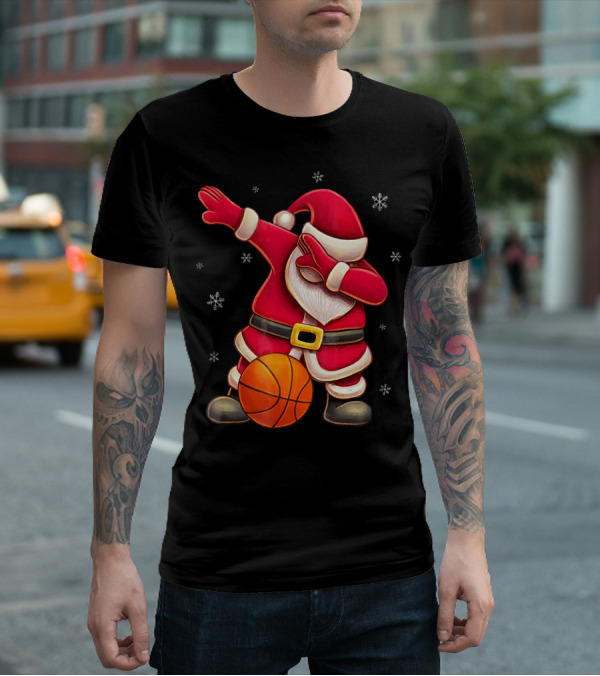 Basketball Santa Dabbing With Hoops And Snowflakes T-Shirt