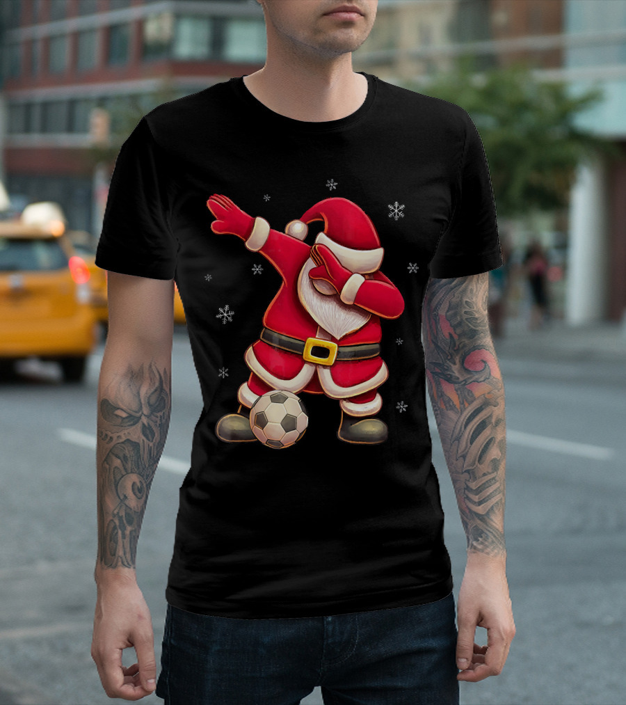 Dabbing Santa Claus Soccer Snowflakes T-Shirt