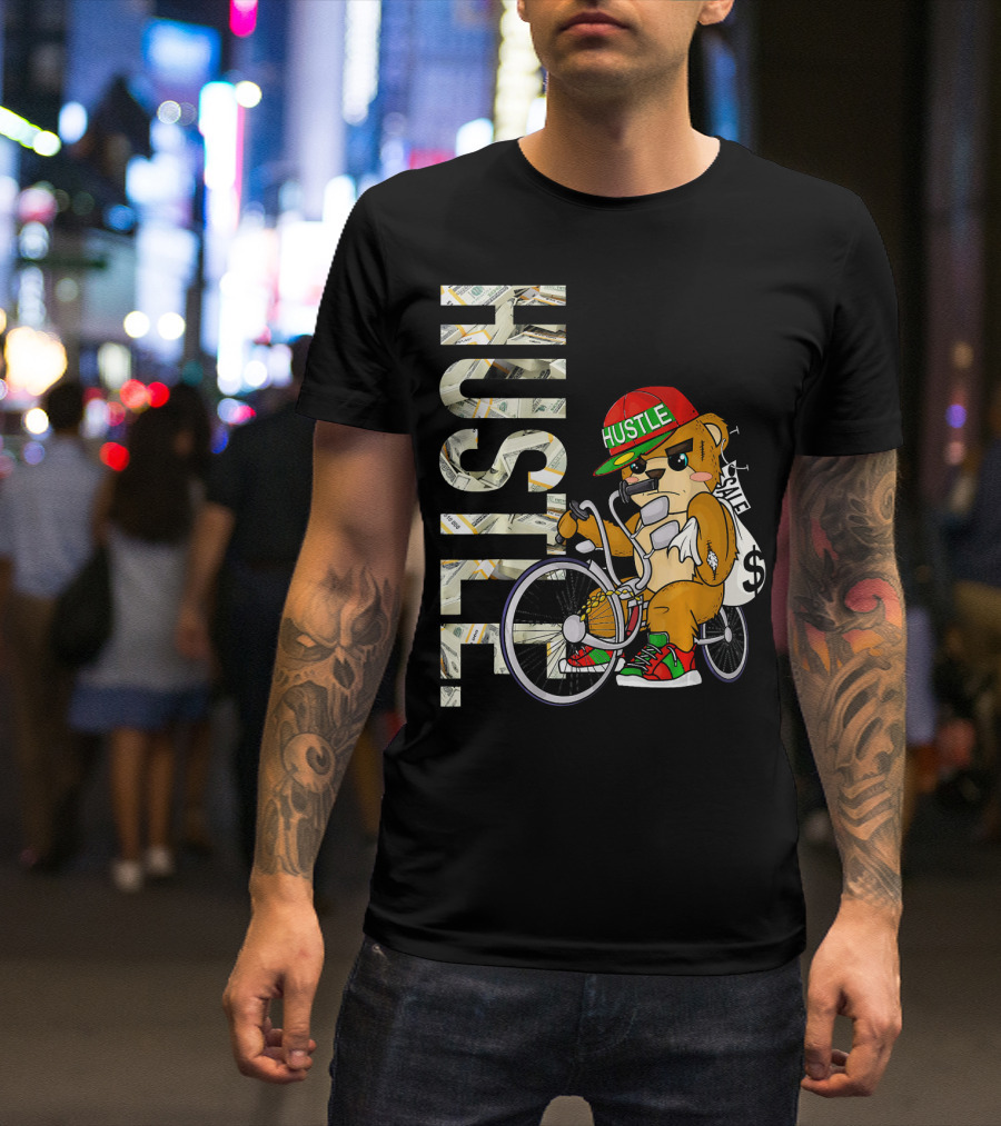 Hustle Teddy Dollar Shades Cap Low Rider Bike T-Shirt