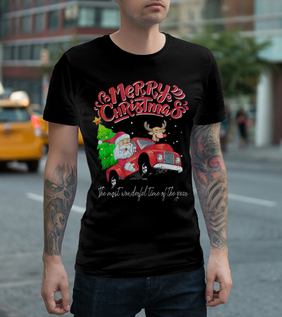 Merry Christmas Santa Reindeer Ride The Most Wonderful Time Of The Year T-Shirt