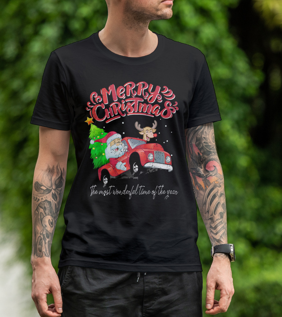 Merry Christmas Santa Reindeer Ride The Most Wonderful Time Of The Year T-Shirt