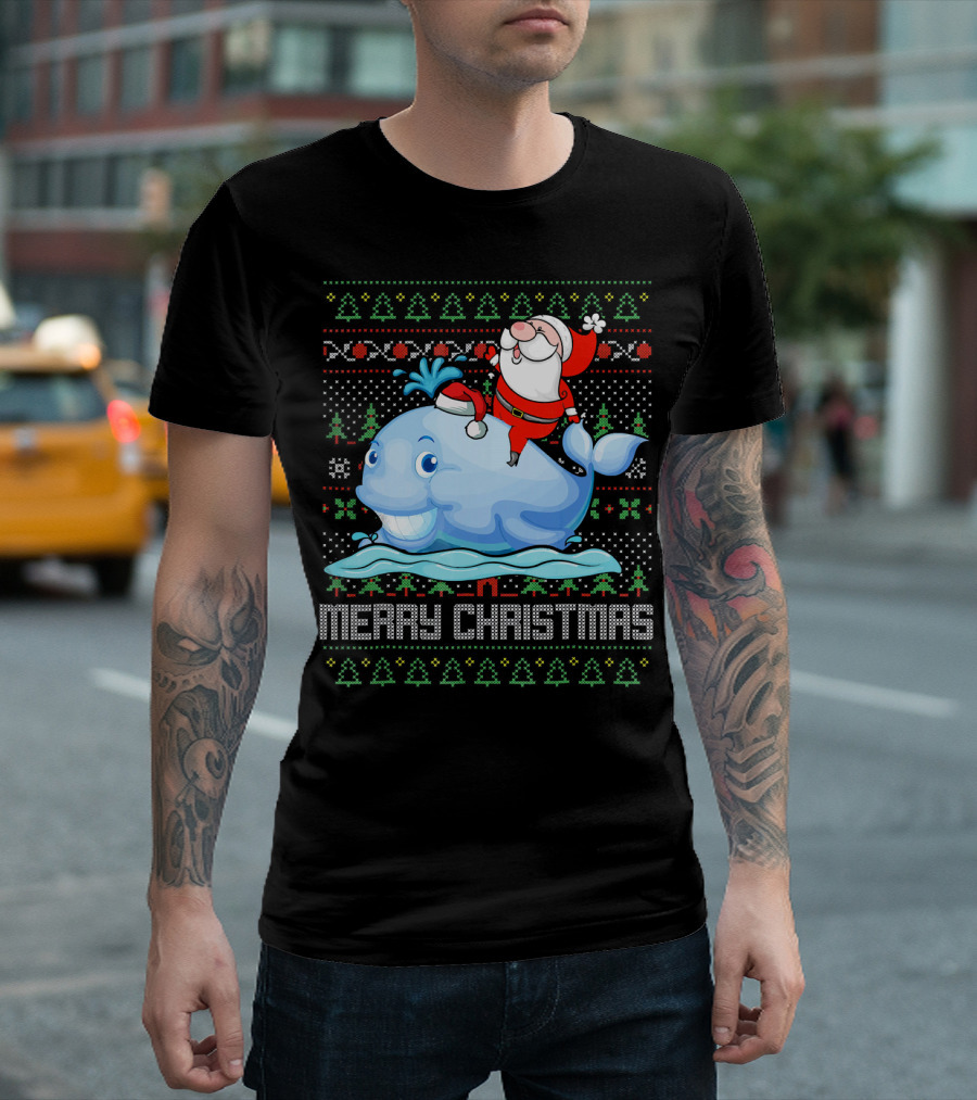 Merry Christmas Funny Santa Claus Riding Whale Holiday T-Shirt