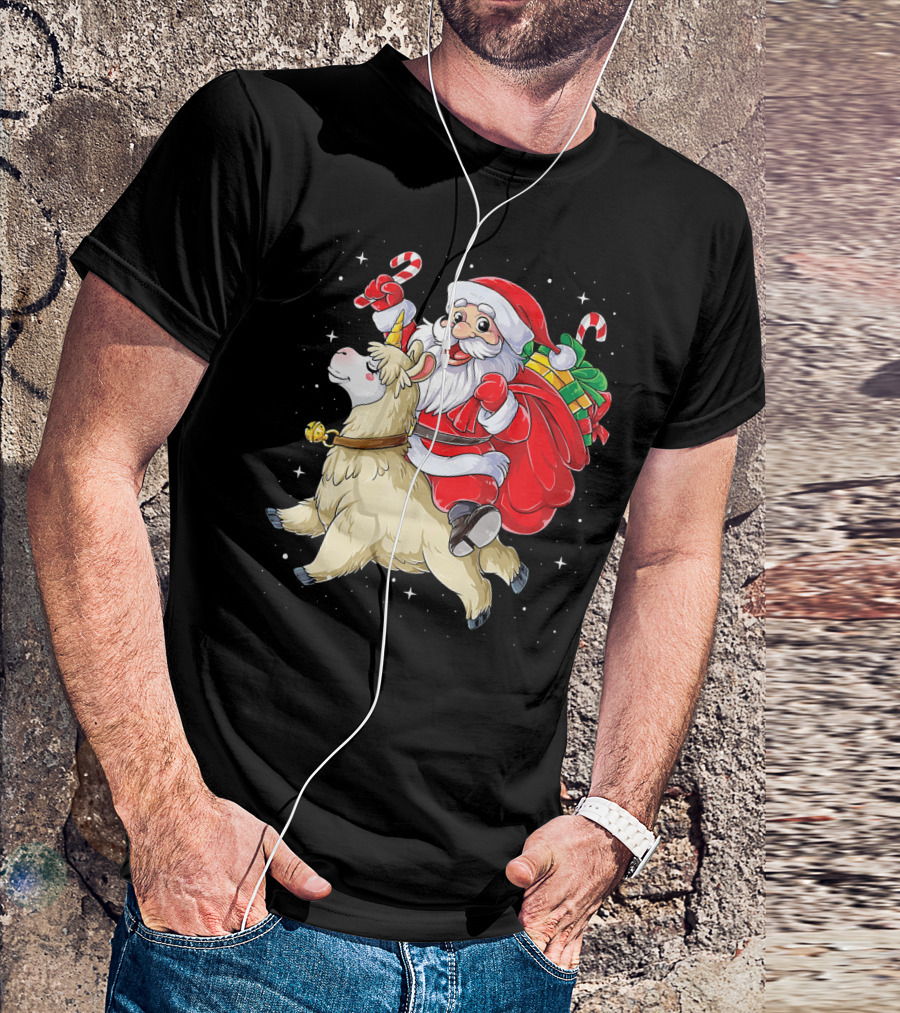 Fa La La Llama Christmas Santa Riding Llama With Candy Canes And Gifts T-Shirt
