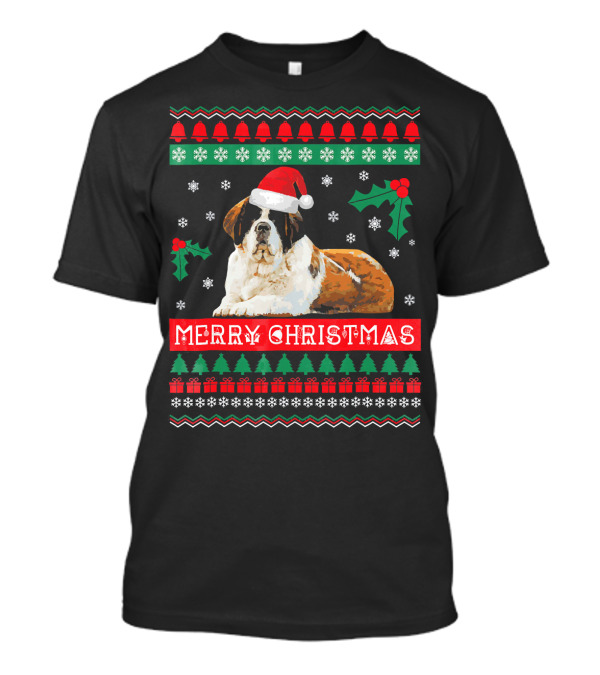 Merry Christmas St Bernard Dog Ugly Sweater Holiday T-Shirt