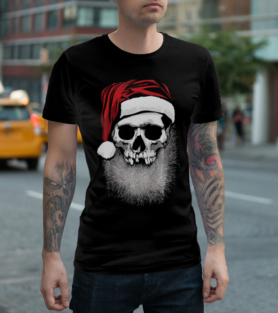 Muerto Father Christmas Skull Santa Hat Beard T-Shirt
