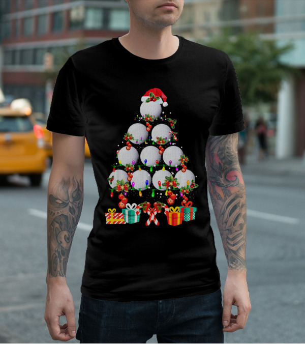 Golf Ball Christmas Tree Santa Hat Holiday Gifts T-Shirt