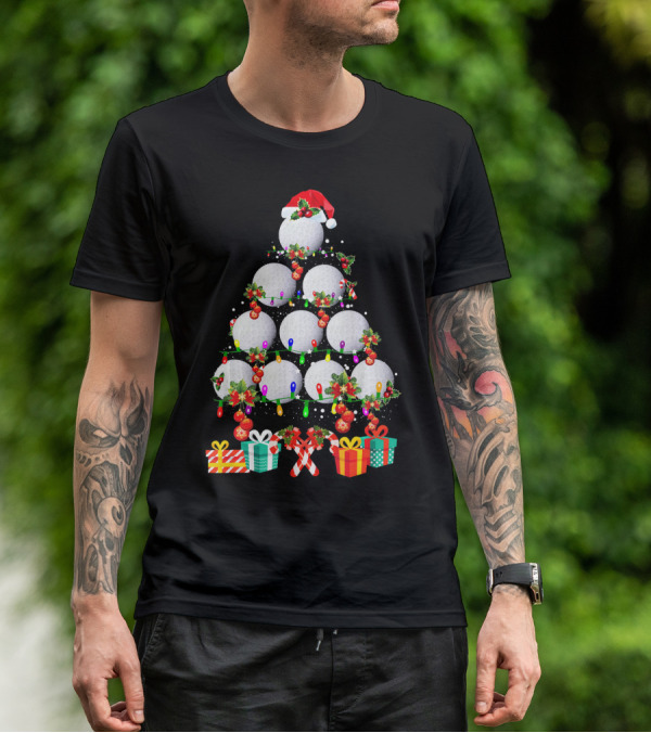 Golf Ball Christmas Tree Santa Hat Holiday Gifts T-Shirt