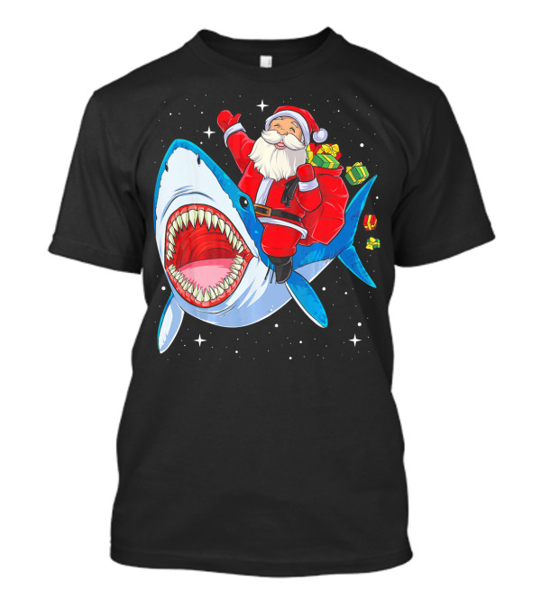 Christmas Kids Santa Riding Shark With Gifts T-Shirt