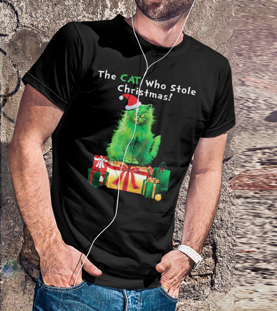 The CAT Who Stole Christmas Holiday Purr With Santa Hat And Gifts T-Shirt