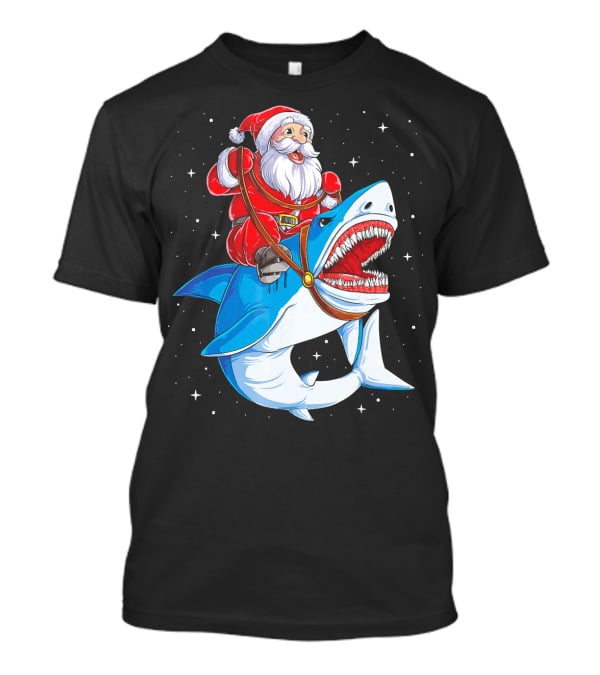 Santa Riding Shark Christmas Boys Santa Shark T-Shirt