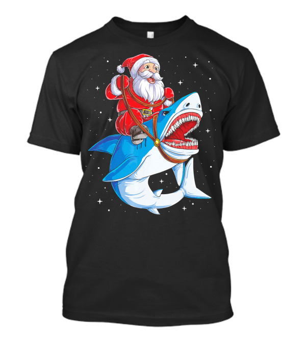 Santa Riding Shark Christmas Boys Santa Shark T-Shirt