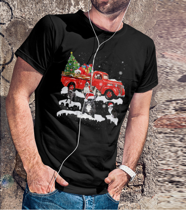 French Bulldog Christmas Red Truck With Santa Hats And Gifts T-Shirt