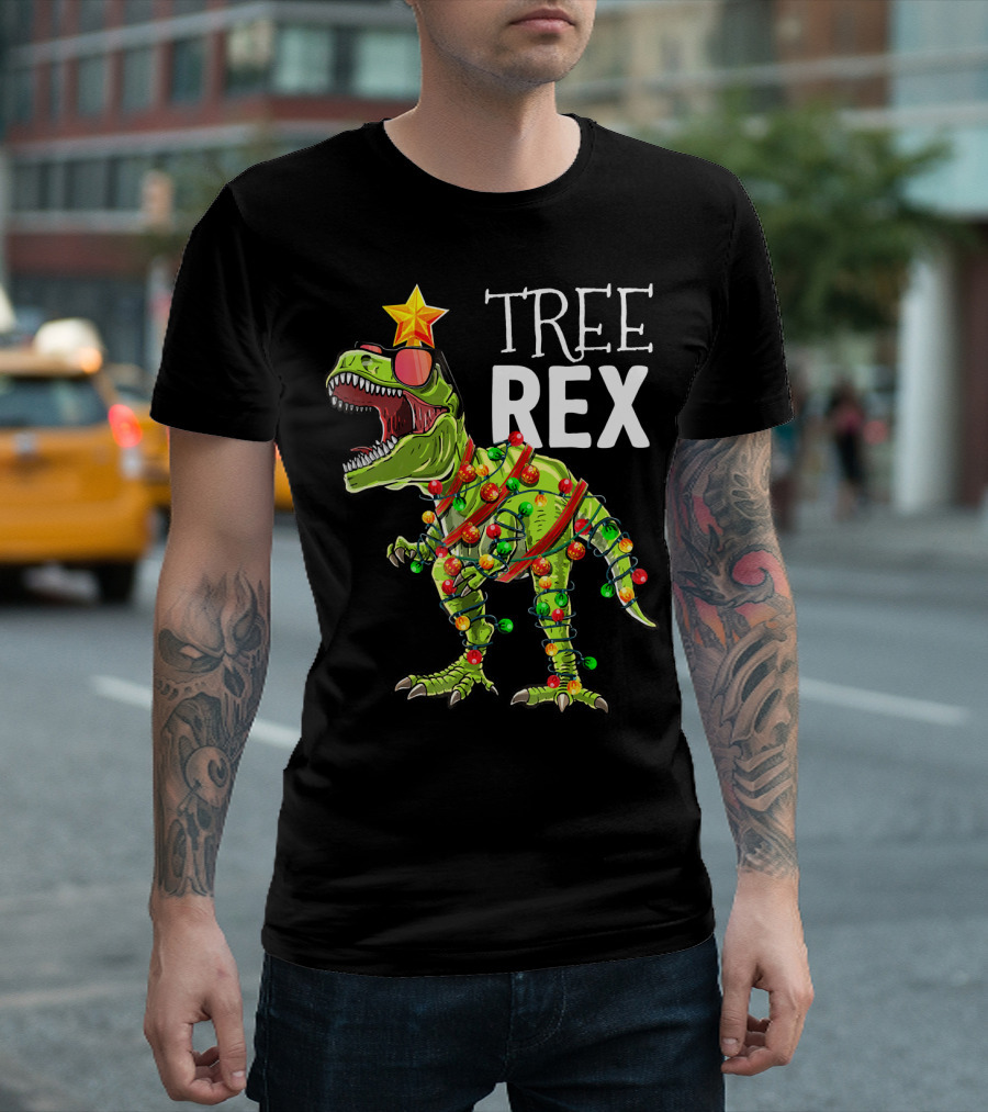 Tree Rex Christmas Dinosaur Lights T-Shirt