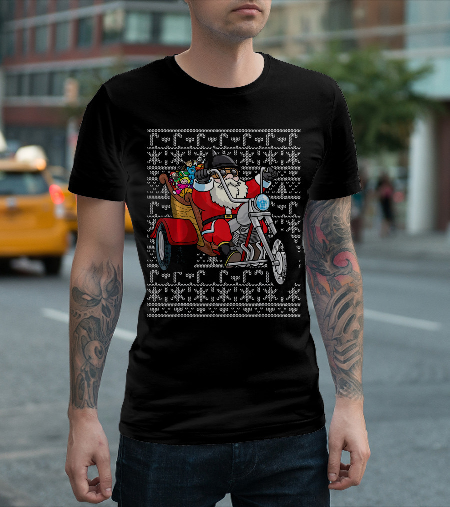 Santa Claus Riding Motorcycle Trike With Christmas Toys T-Shirt