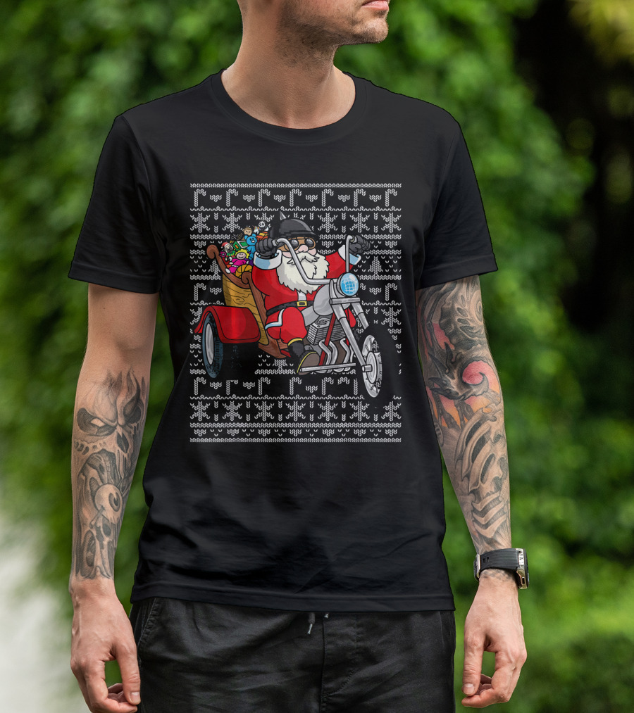 Santa Claus Riding Motorcycle Trike With Christmas Toys T-Shirt