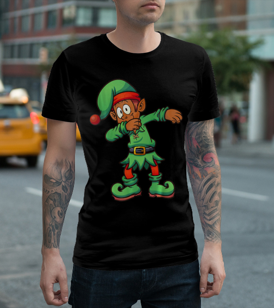 Dabbing Black Elf For Christmas Holiday Fun T-Shirt