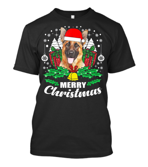 German Shepherd Merry Christmas Santa Hat Festive Holiday Dog Love T-Shirt