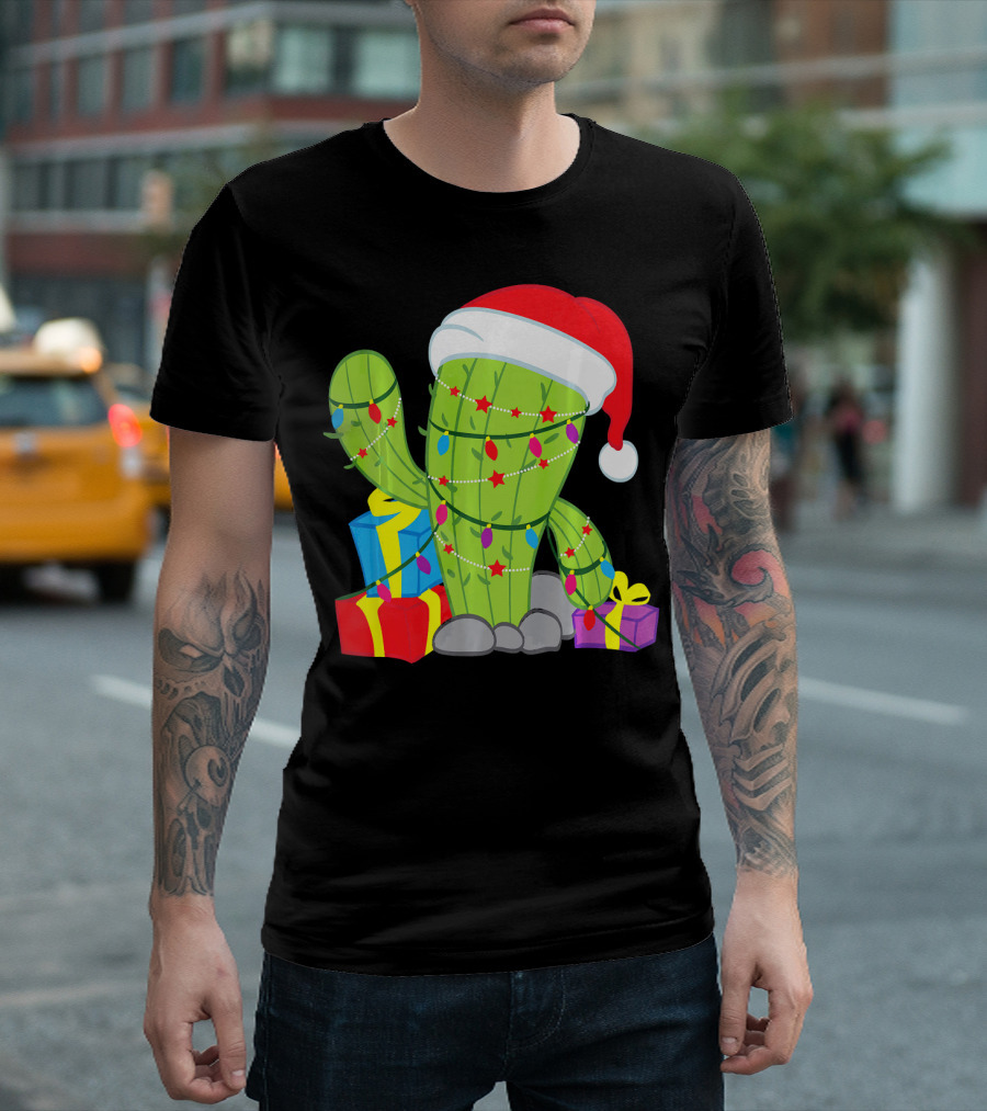 Cactus Tree Santa Hat Christmas Presents Mexican T-Shirt