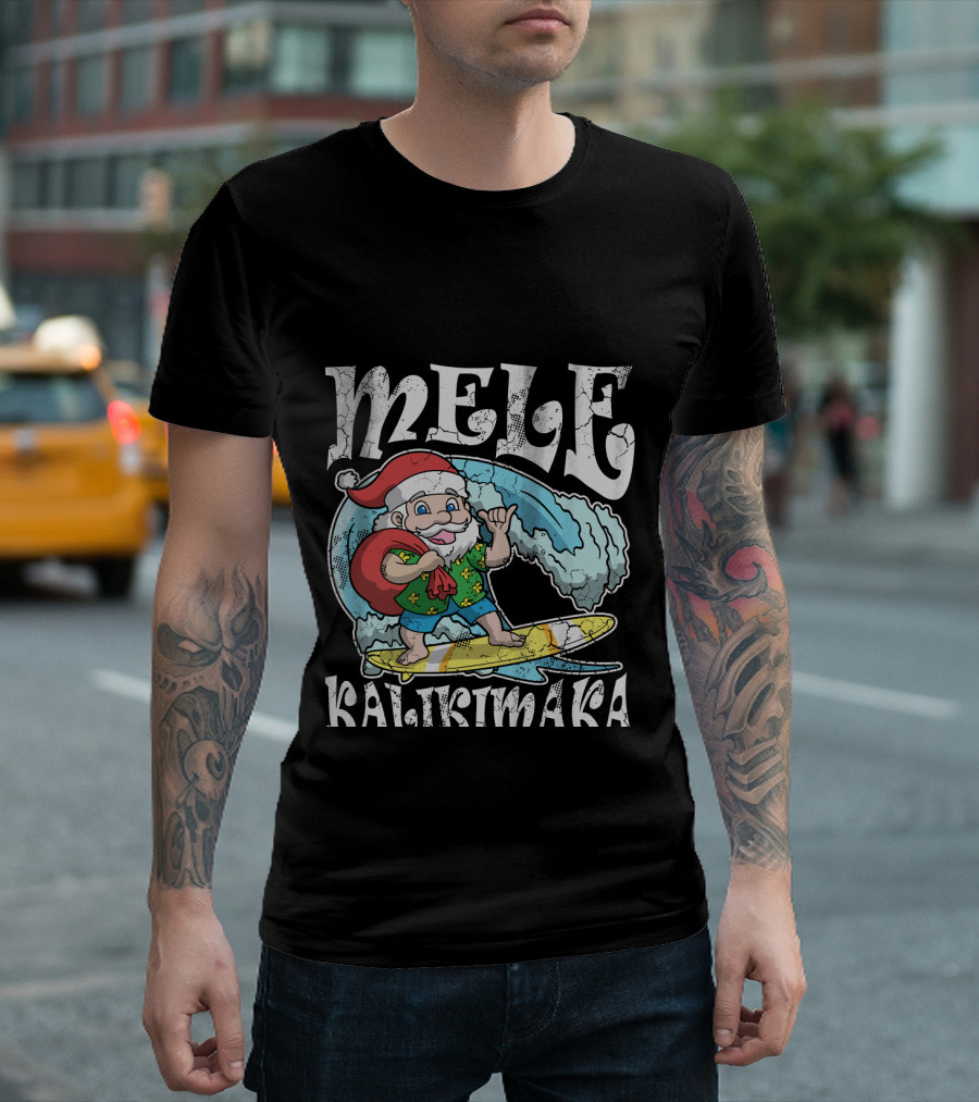 Merry Christmas Mele Kalikimaka Surfing Santa T-Shirt