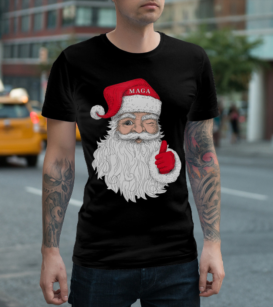 Santa Claus Winking in MAGA Hat with Thumbs Up T-Shirt
