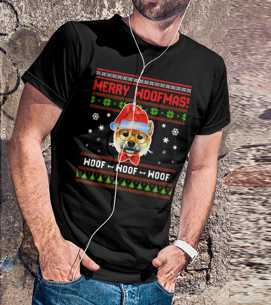 Merry Woofmas Shiba Inu Dog Woof Woof Woof Christmas T-Shirt