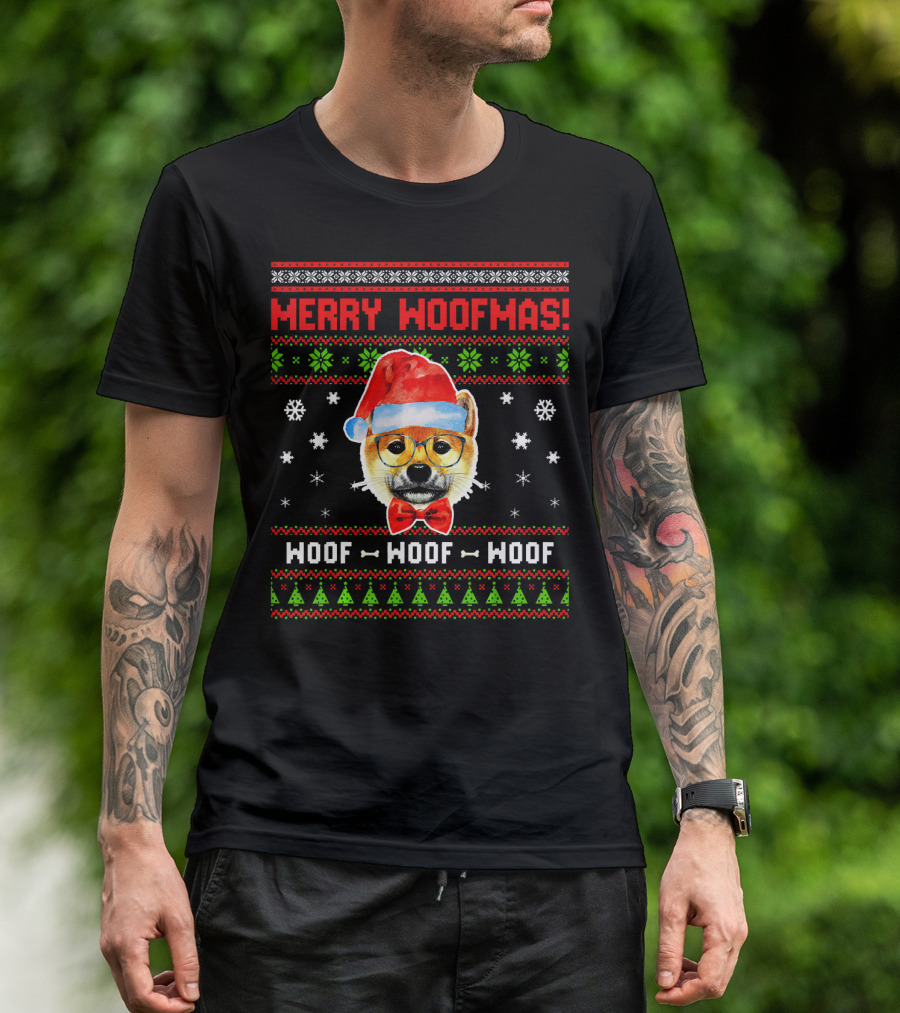 Merry Woofmas Shiba Inu Dog Woof Woof Woof Christmas T-Shirt
