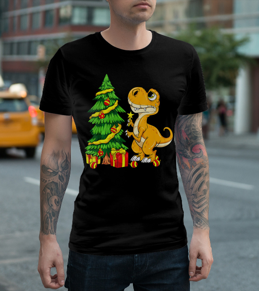 Tree Rex Christmas Dinosaur Funny Rex Holiday Scene T-Shirt