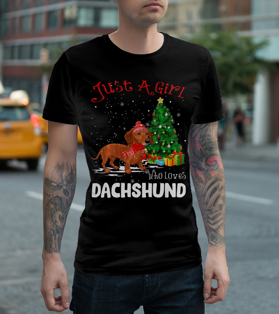 Just A Girl Who Loves Dachshund Christmas Tree Snowflakes T-Shirt