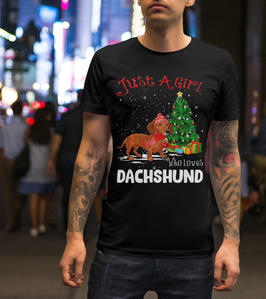 Just A Girl Who Loves Dachshund Christmas Tree Snowflakes T-Shirt