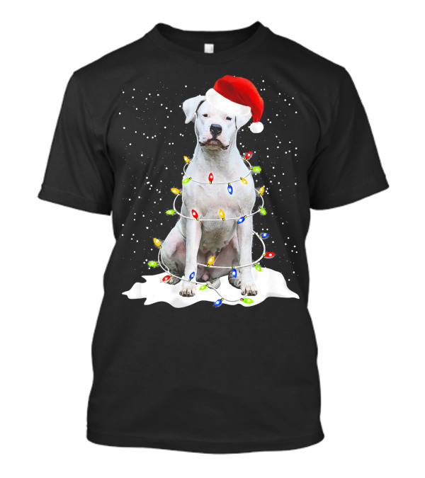 Dogo Argentino Christmas Lights Santa Hat Snow Holiday T-Shirt