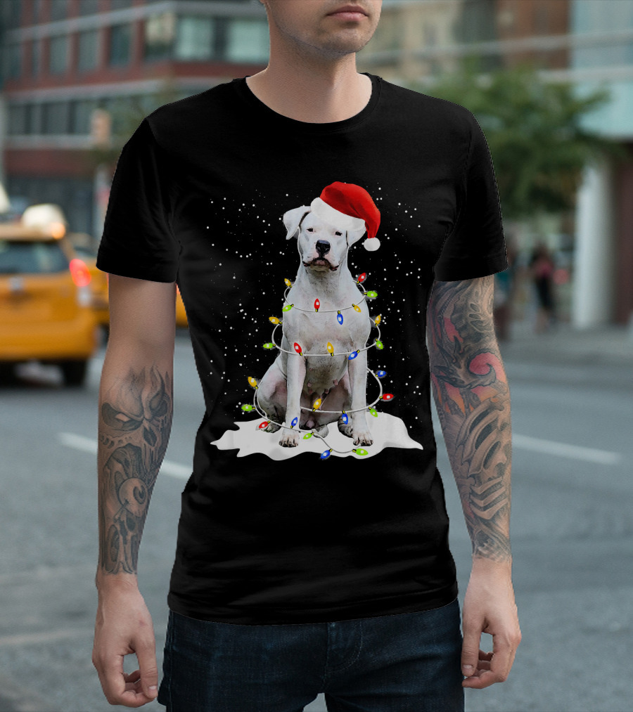 Dogo Argentino Christmas Lights Santa Hat Snow Holiday T-Shirt