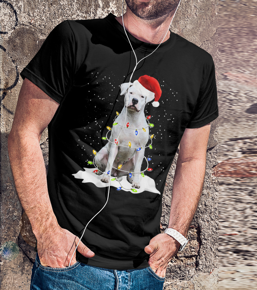 Dogo Argentino Christmas Lights Santa Hat Snow Holiday T-Shirt