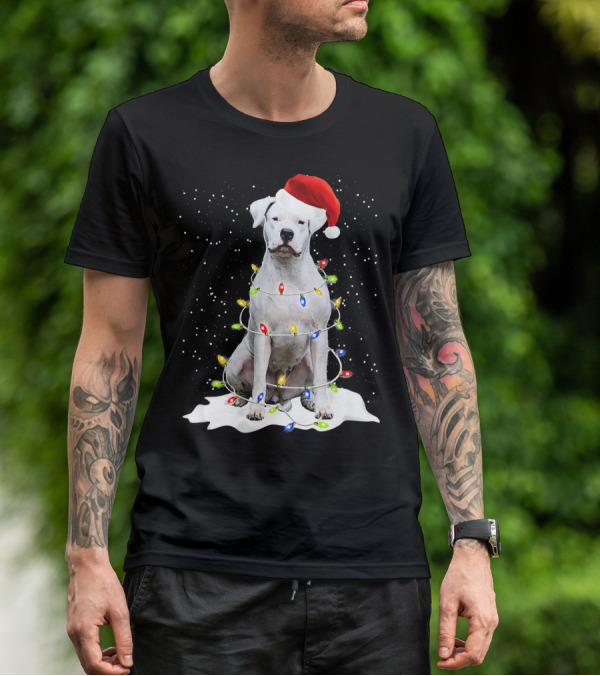 Dogo Argentino Christmas Lights Santa Hat Snow Holiday T-Shirt