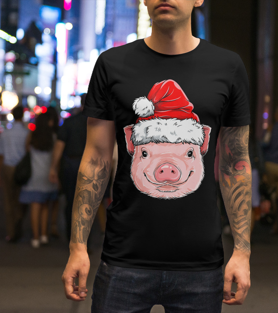 Pig Santa Christmas Santa Hat T-Shirt