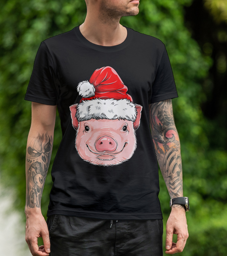 Pig Santa Christmas Santa Hat T-Shirt