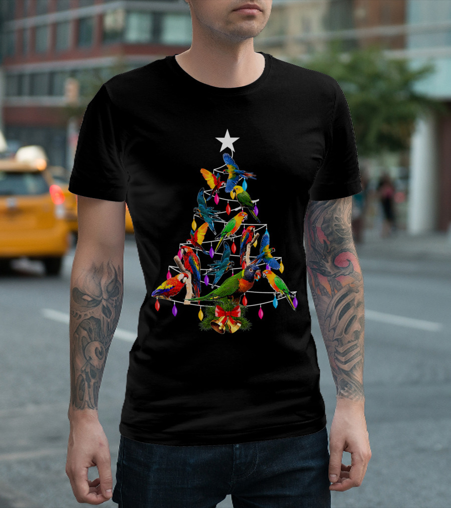 Cute Parrot Christmas Tree Parrots Love Lights Star Holiday T-Shirt