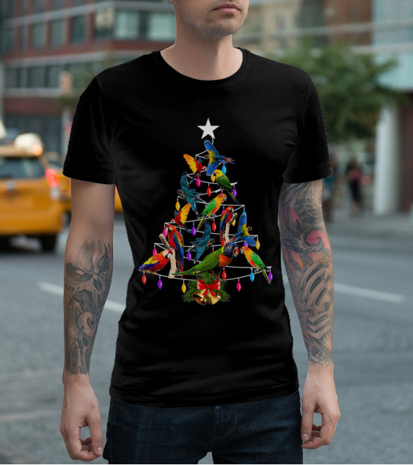 Cute Parrot Christmas Tree Parrots Love Lights Star Holiday T-Shirt