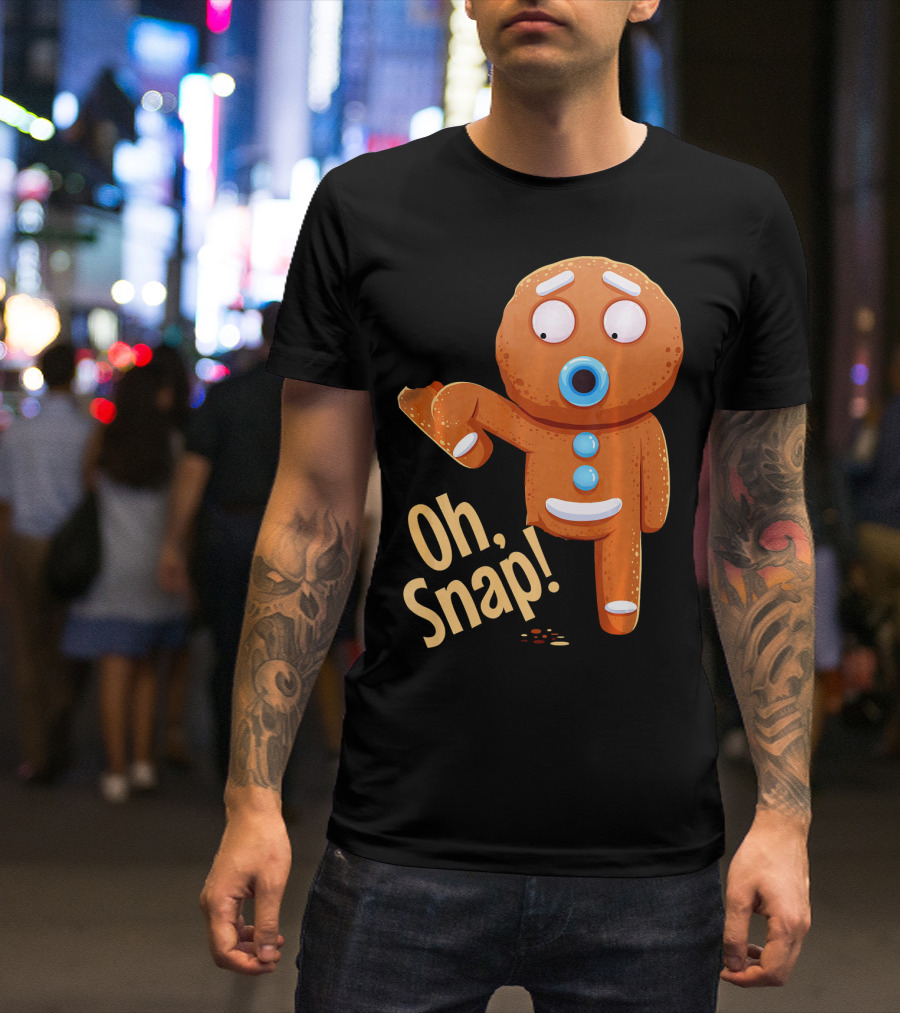 Oh Snap Gingerbread Cookie Cartoon With Missing Leg And Shocked Expression T-Shirt