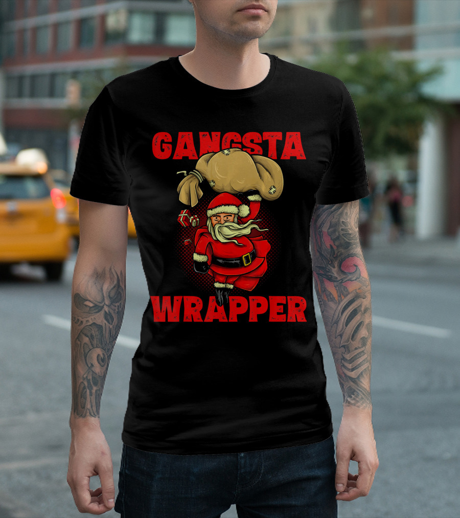 Gangsta Wrapper Funny Santa with Bag of Presents T-Shirt