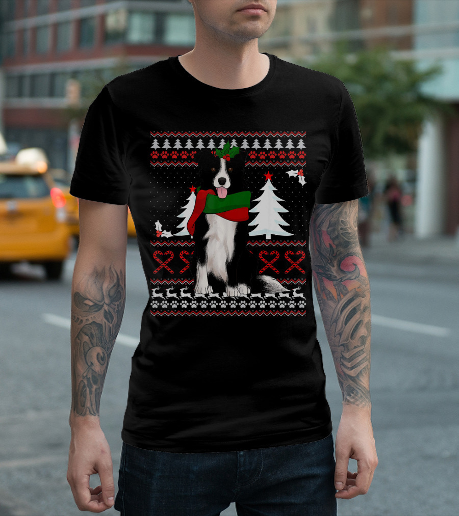 Border Collie Christmas Sweater Festive Dog Winter Holiday T-Shirt