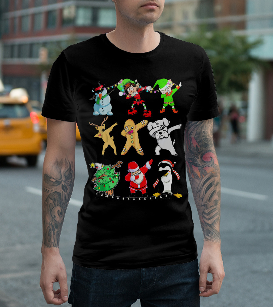 Dabbing Santa Elf Snowman Reindeer Dog Gingerbread Tree Penguin T-Shirt